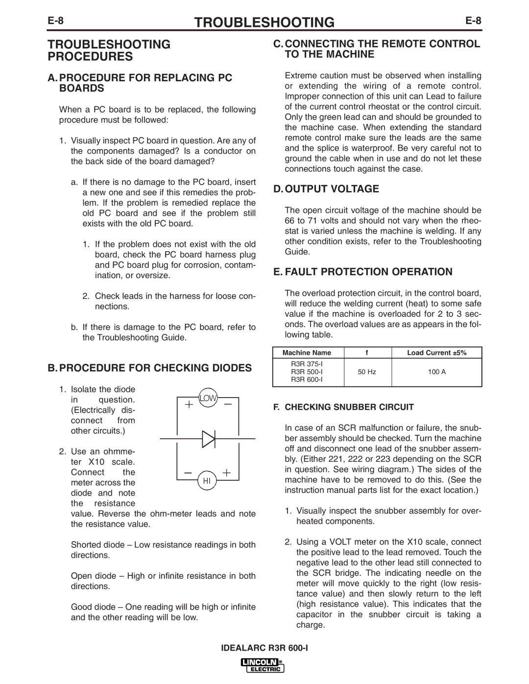 Lincoln Electric R3R 600-I manual Troubleshooting Procedures, Procedure for Replacing PC Boards 