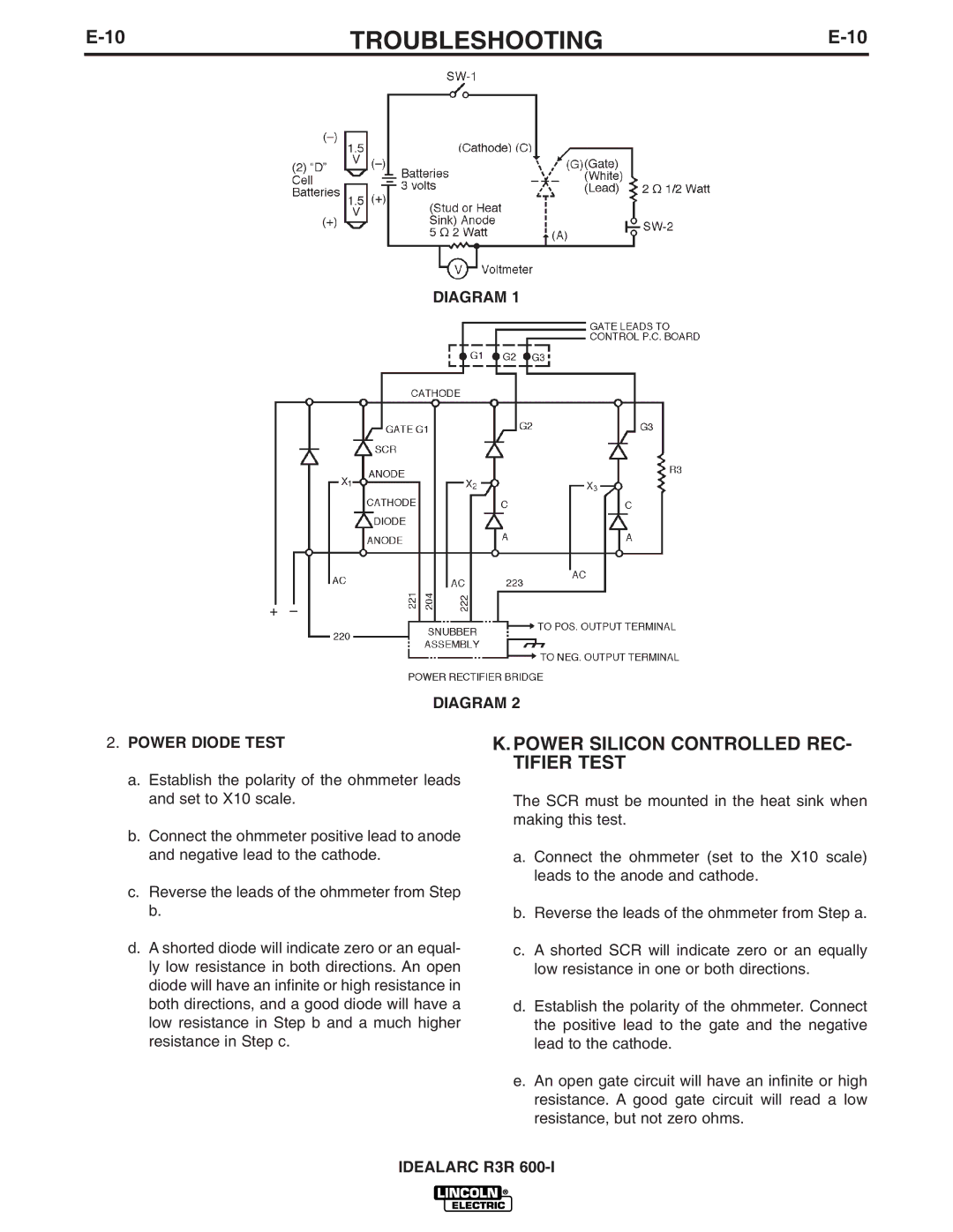 Lincoln Electric R3R 600-I manual Power Silicon Controlled REC- Tifier Test 