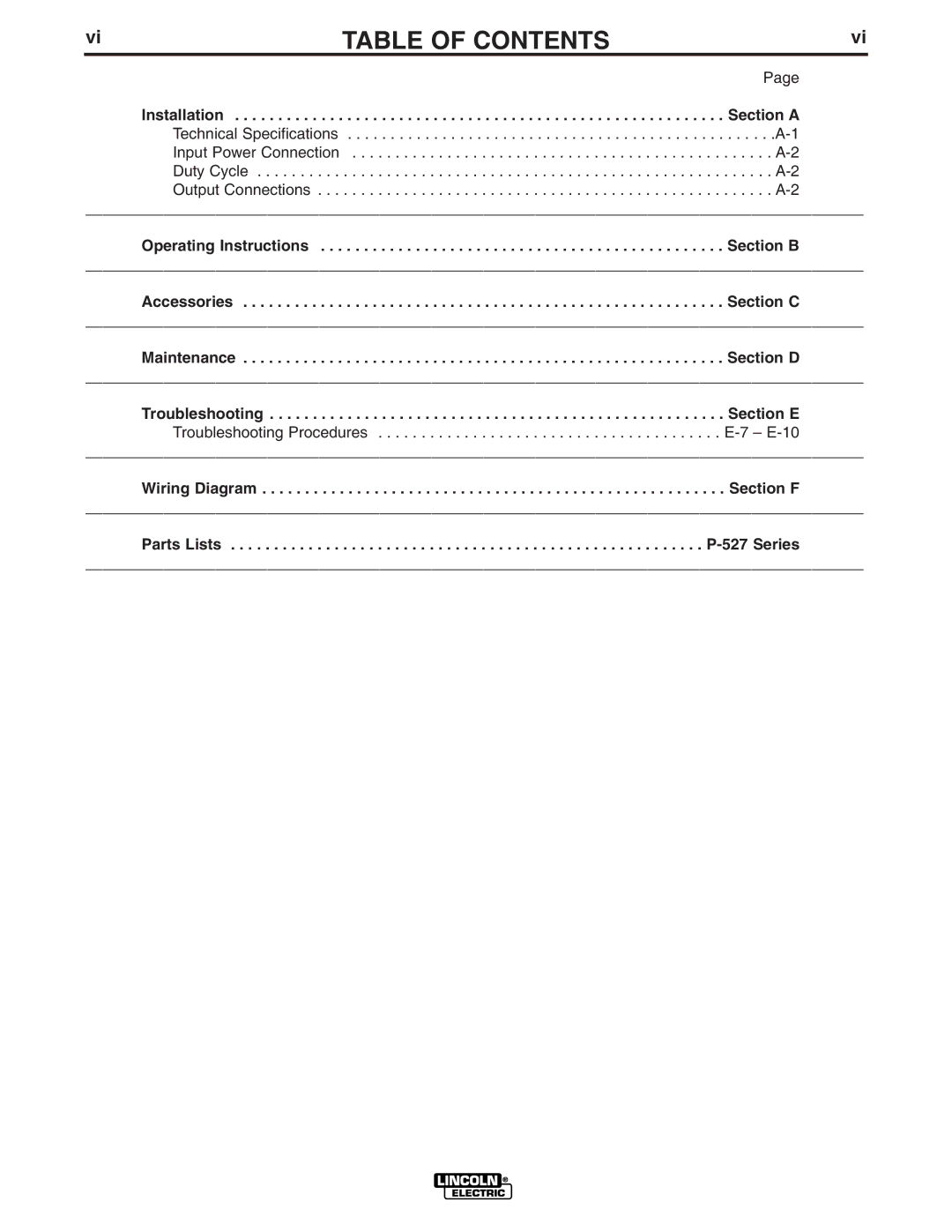 Lincoln Electric R3R 600-I manual Table of Contents 