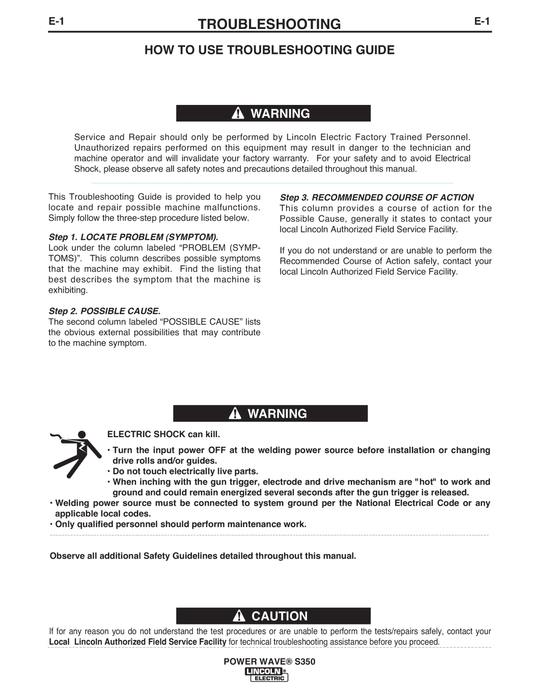 Lincoln Electric S350 manual HOW to USE Troubleshooting Guide 