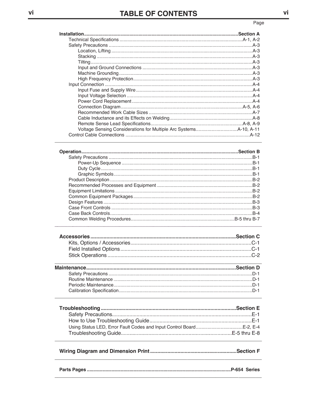 Lincoln Electric S350 manual Table of Contents 