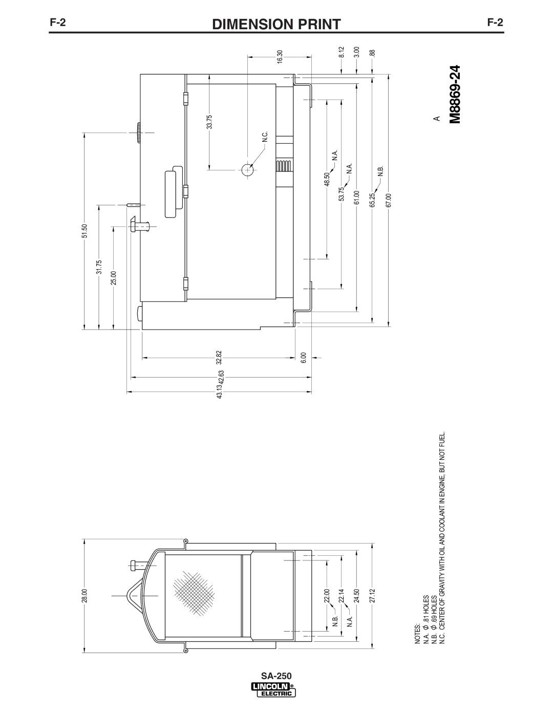 Lincoln Electric SA-250 manual Dimension Print 