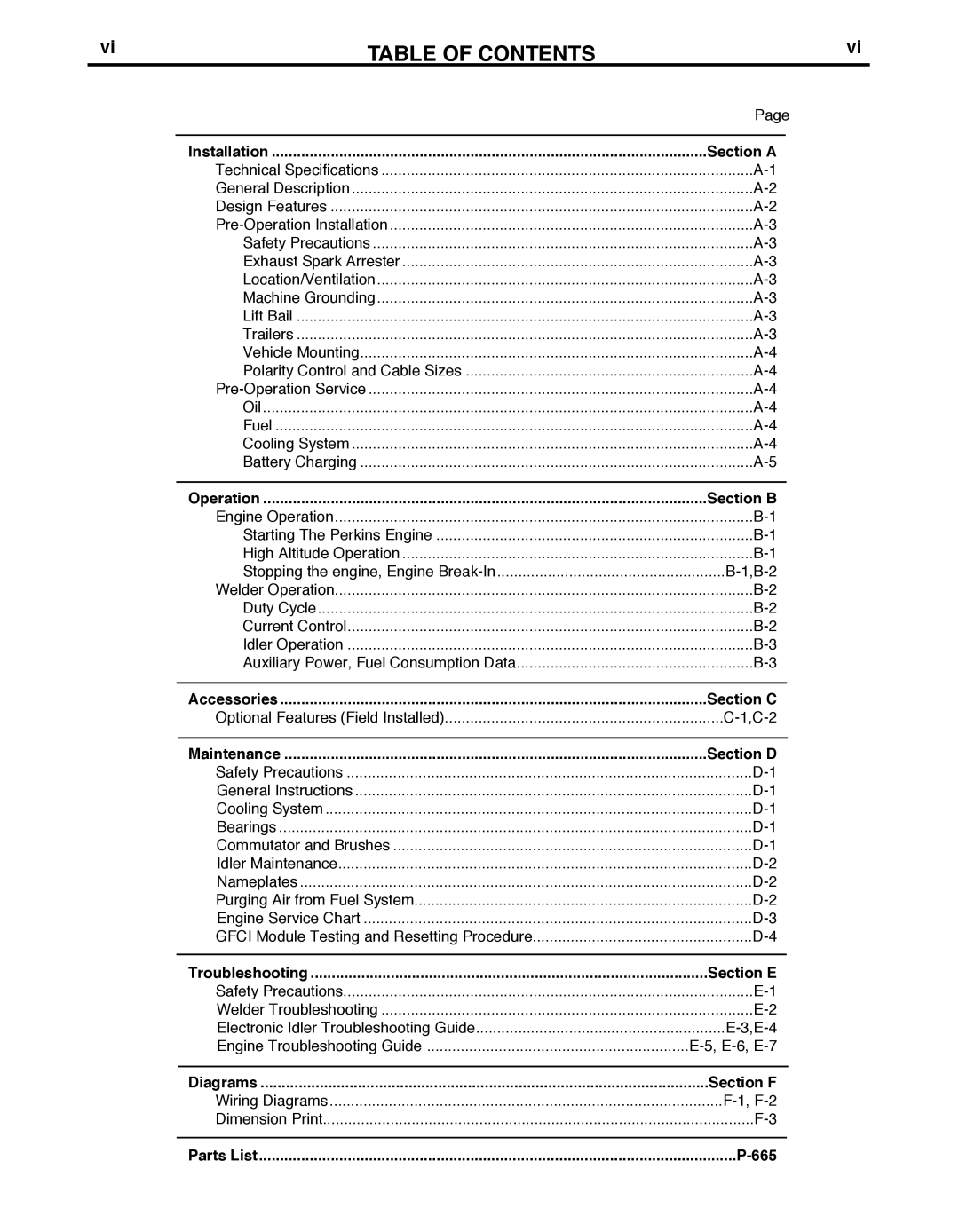 Lincoln Electric SAE-300 manual TAbLE of Contents 