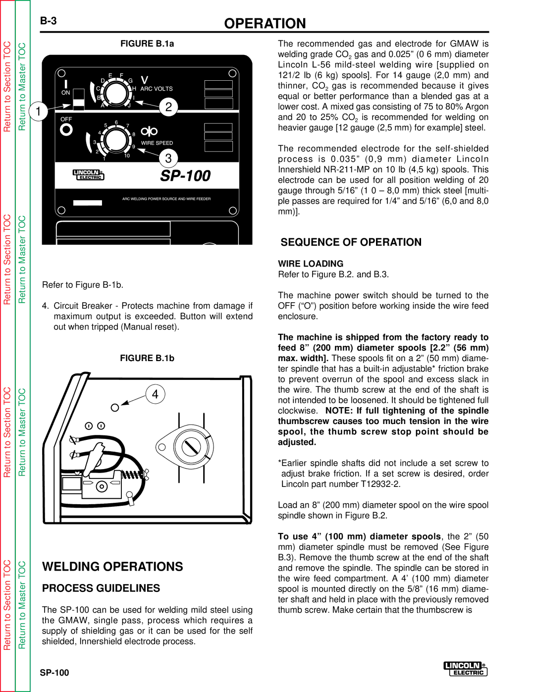 Lincoln Electric SP-100 service manual Welding Operations, Process Guidelines, Sequence of Operation, Wire Loading 