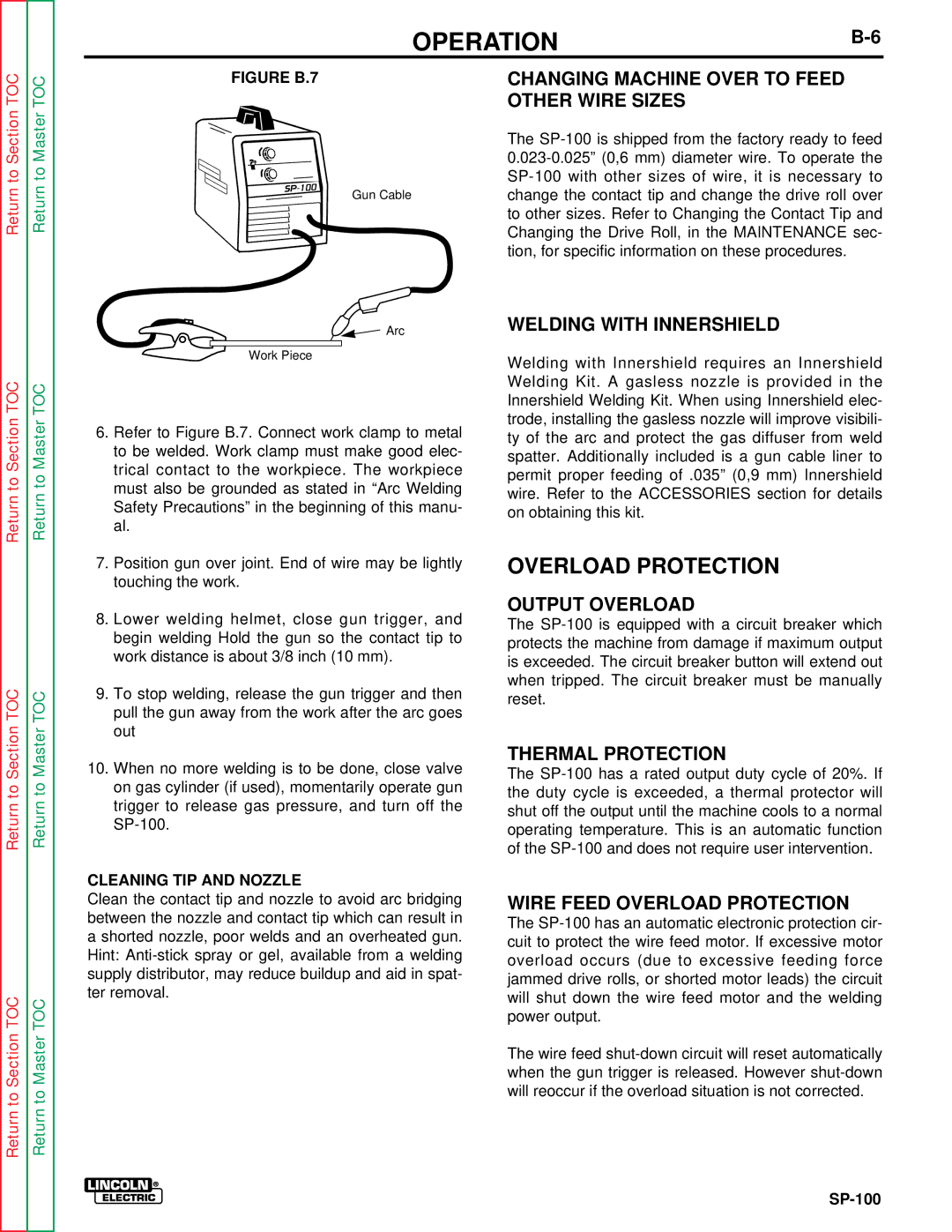 Lincoln Electric SP-100 service manual Overload Protection 