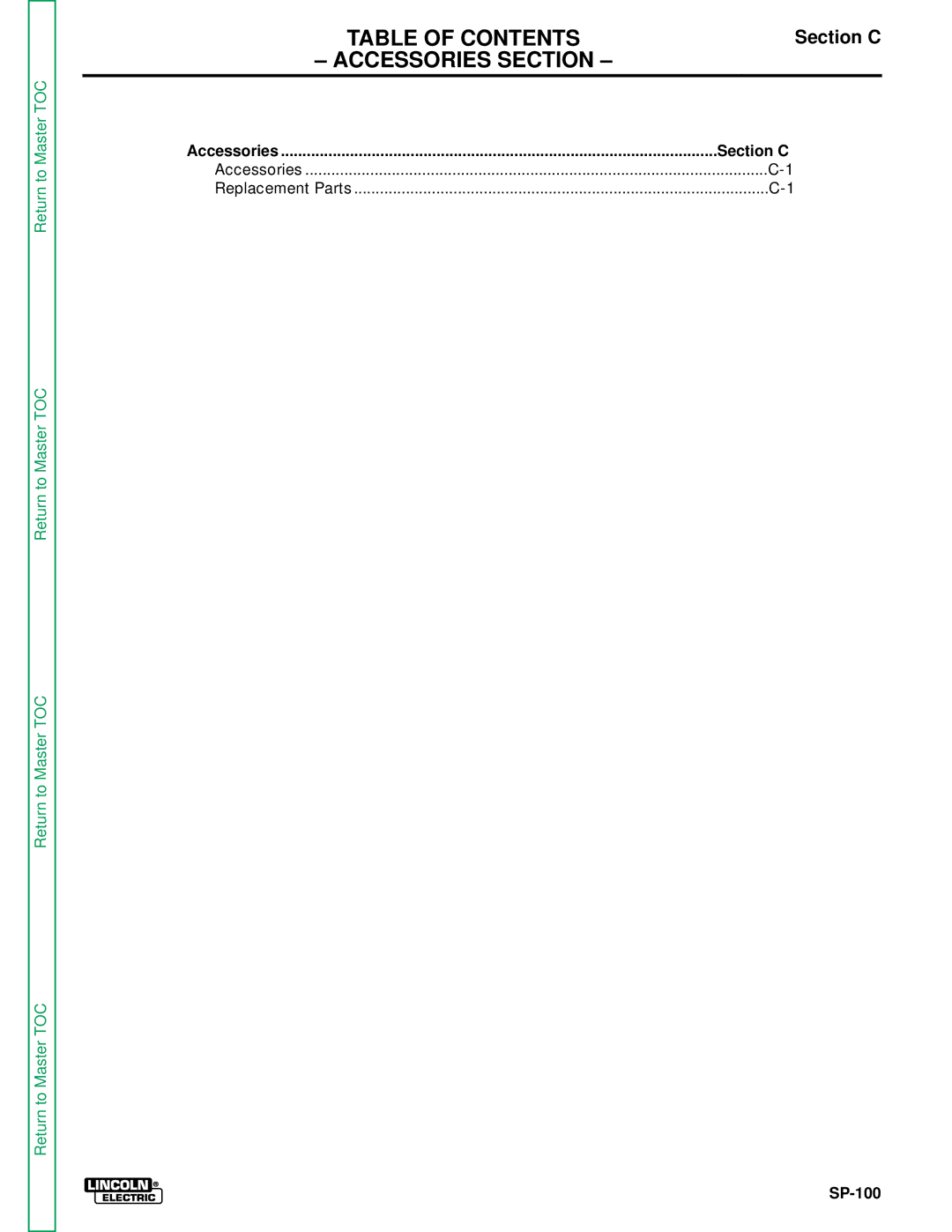 Lincoln Electric SP-100 service manual Accessories Section 