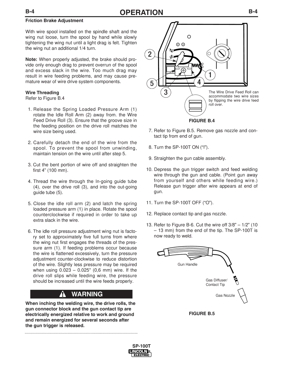 Lincoln Electric SP-100T manual Friction Brake Adjustment, Wire Threading 