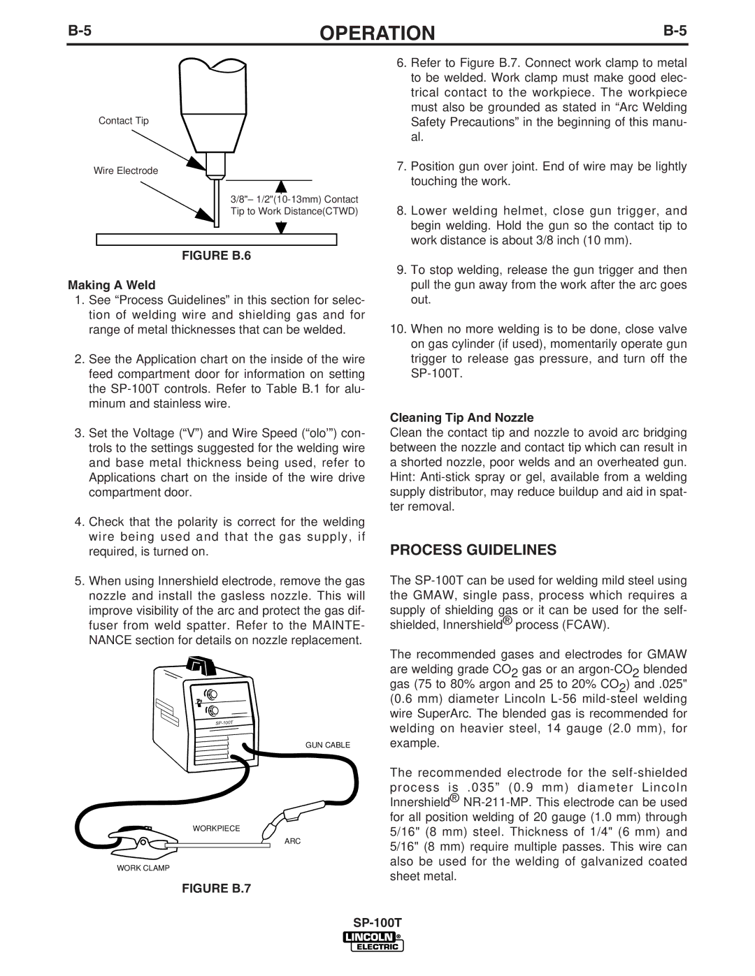 Lincoln Electric SP-100T manual Process Guidelines, Making a Weld, Cleaning Tip And Nozzle 