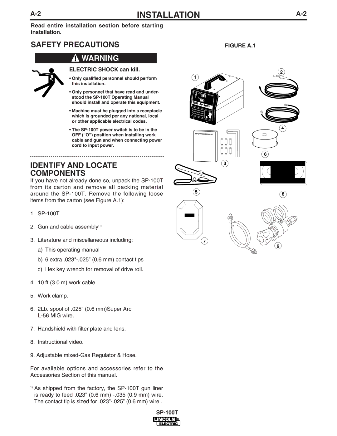 Lincoln Electric SP-100T manual Safety Precautions, Identify and Locate Components, Electric Shock can kill 