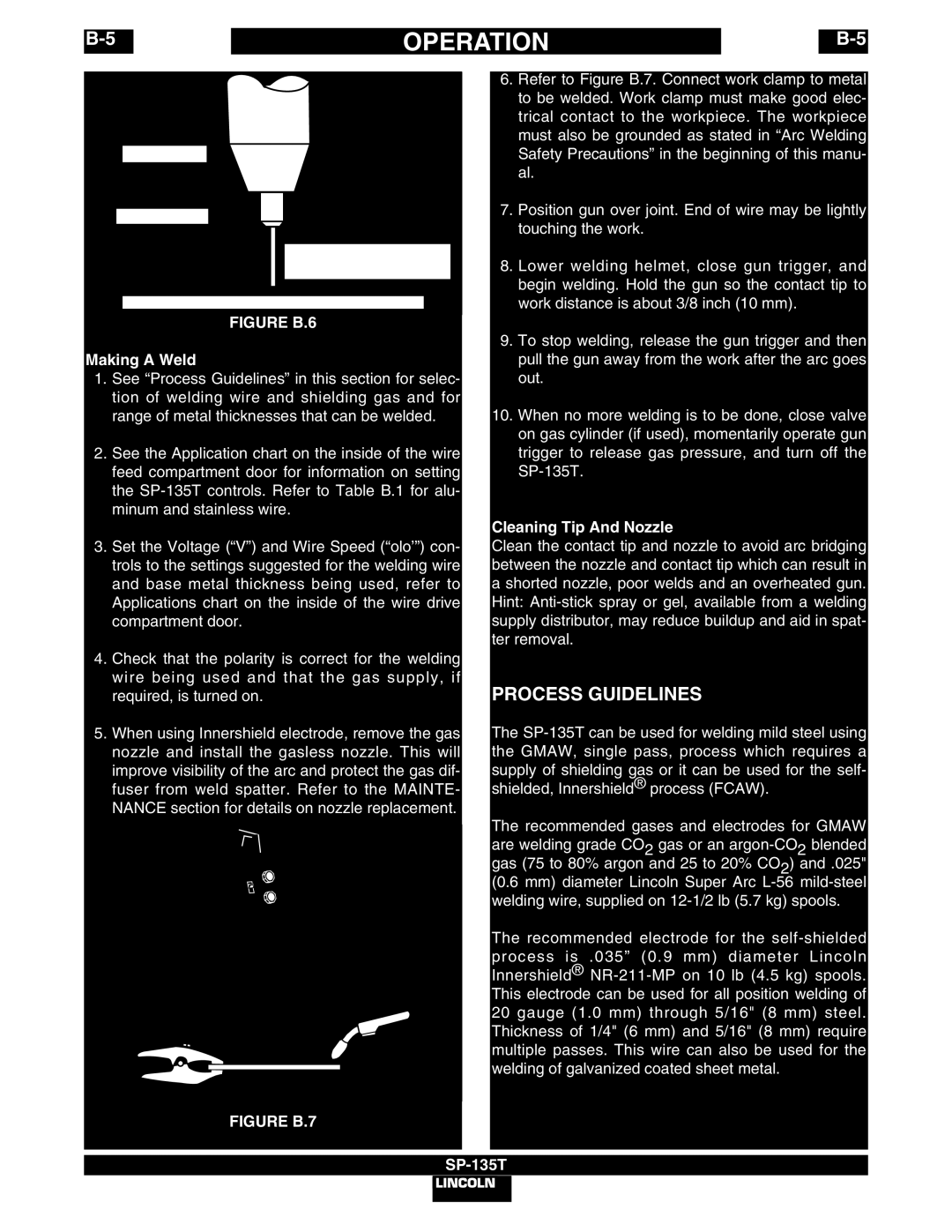 Lincoln Electric SP-135T manual Process Guidelines, Making a Weld, Cleaning Tip And Nozzle 