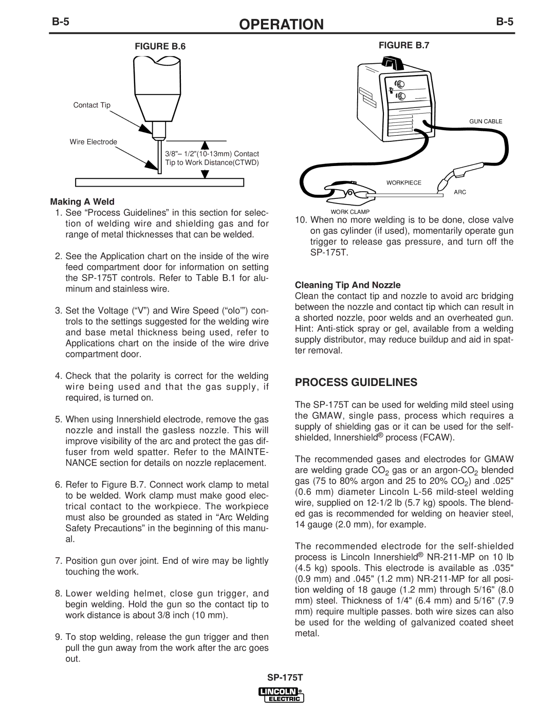 Lincoln Electric SP-175T manual Process Guidelines, Making a Weld, Cleaning Tip And Nozzle 