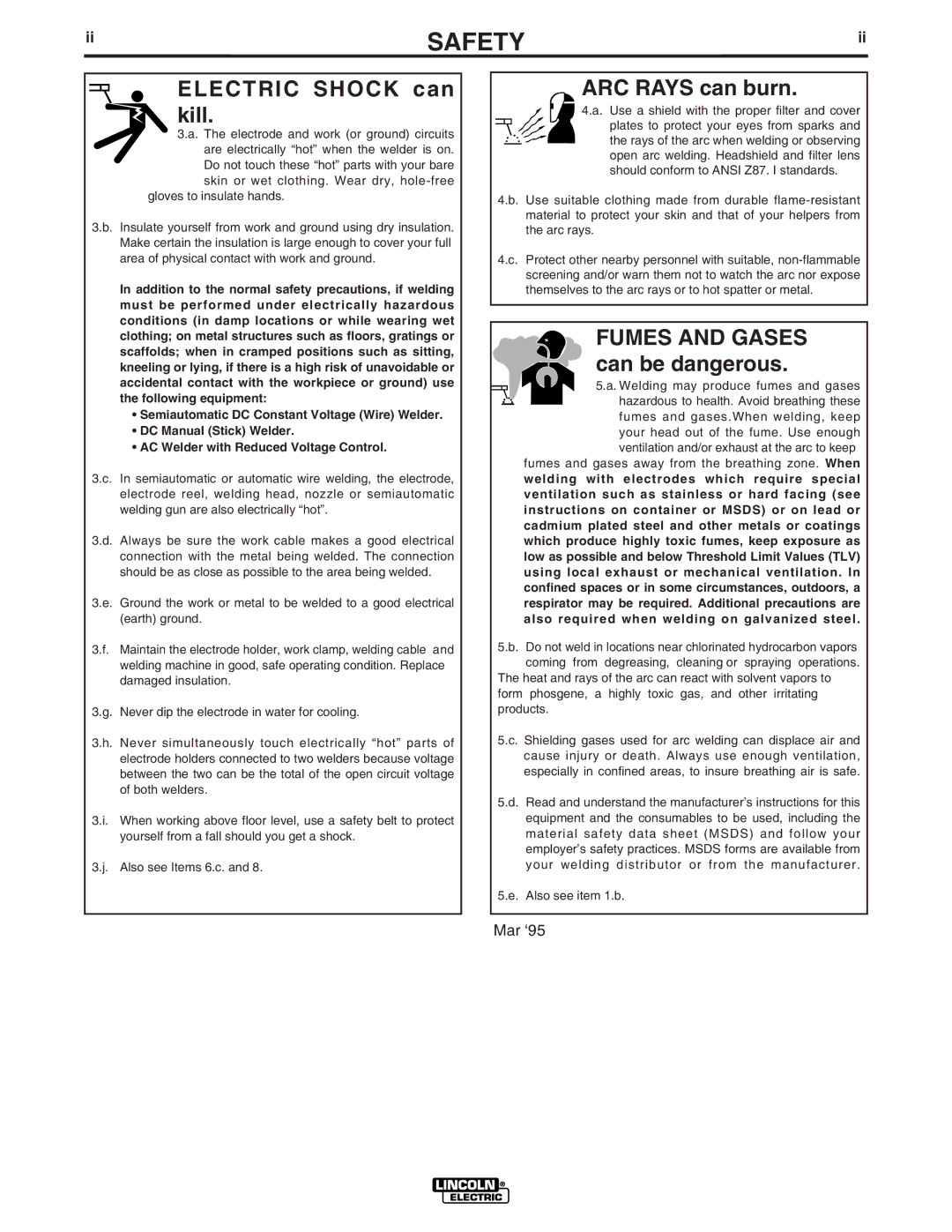 Lincoln Electric SP-175T manual Electric Shock can kill 