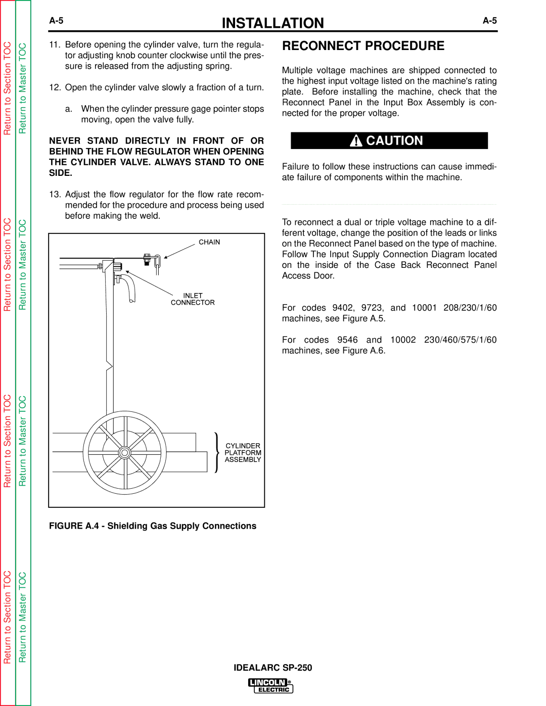 Lincoln Electric SP-250 service manual Reconnect Procedure, Side 