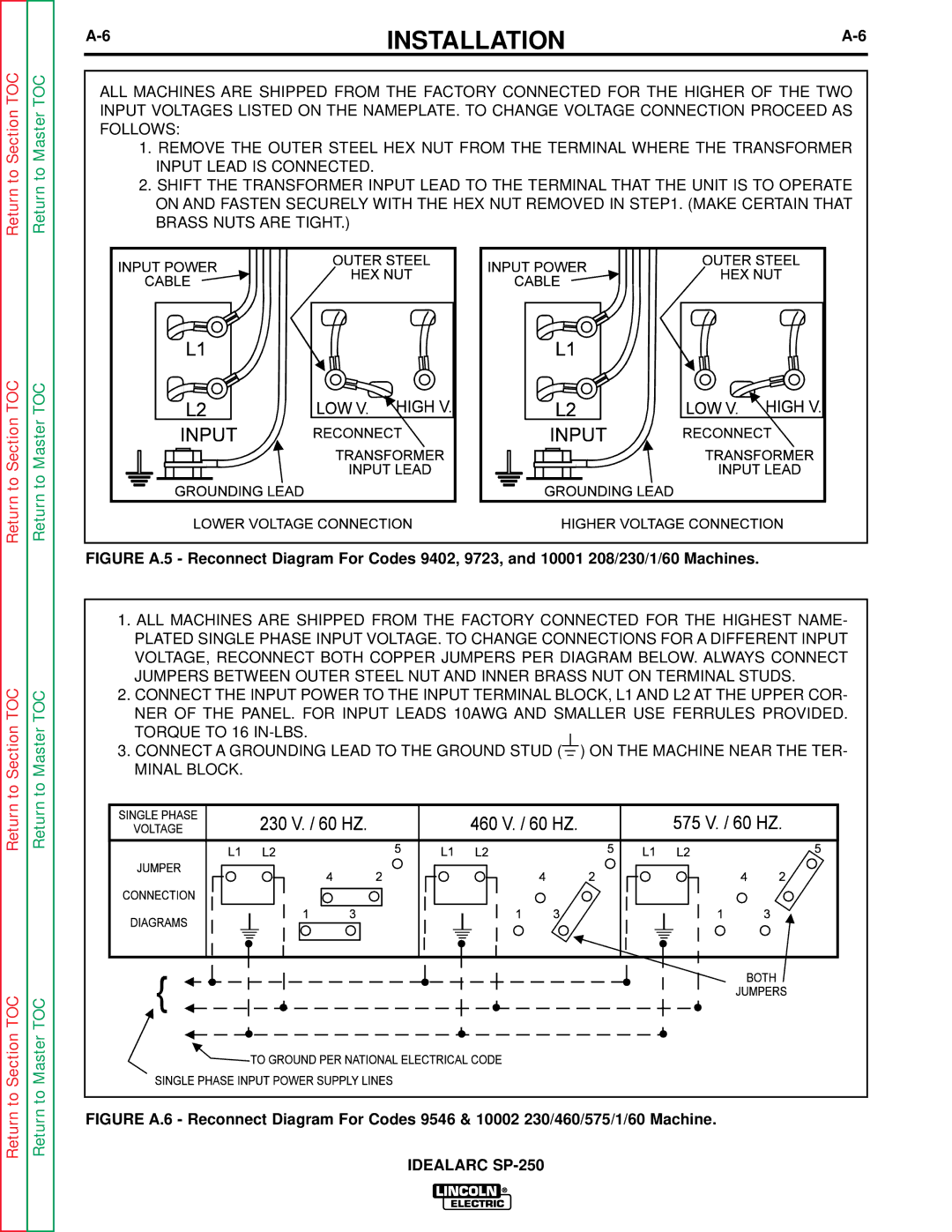 Lincoln Electric SP-250 service manual Return to Section TOC 