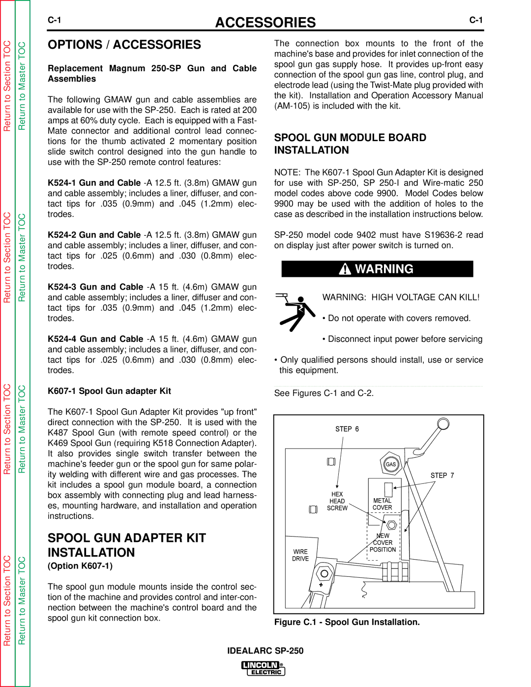 Lincoln Electric SP-250 Options / Accessories, Spool GUN Adapter KIT Installation, Spool GUN Module Board Installation 