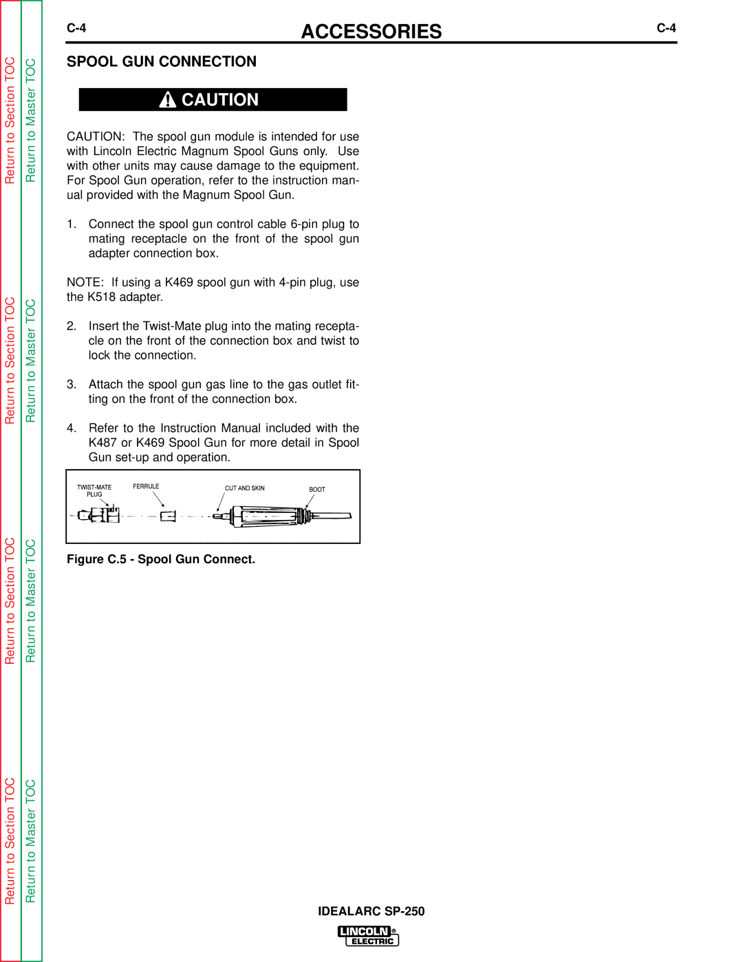 Lincoln Electric SP-250 service manual Spool GUN Connection, Figure C.5 Spool Gun Connect 