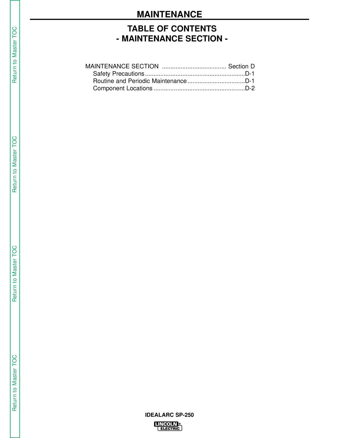 Lincoln Electric SP-250 service manual Maintenance 