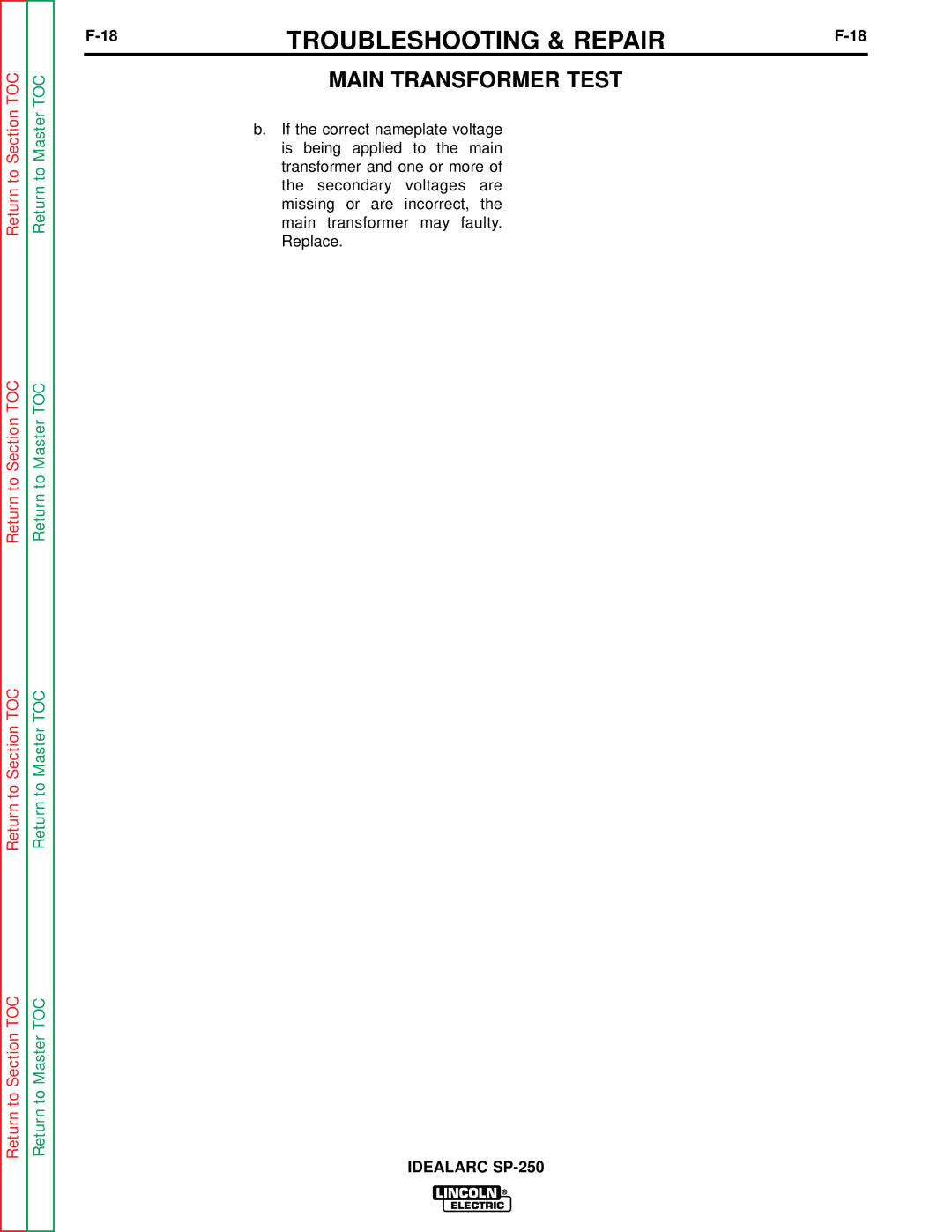 Lincoln Electric SP-250 service manual Troubleshooting & Repair 