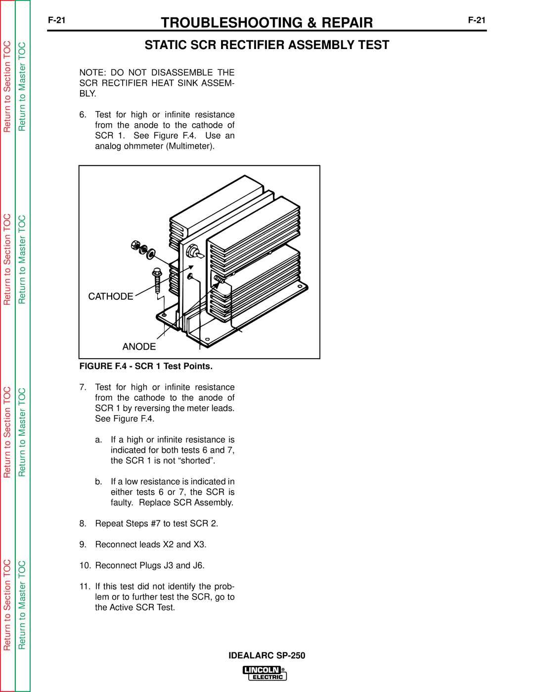 Lincoln Electric SP-250 service manual Figure F.4 SCR 1 Test Points 