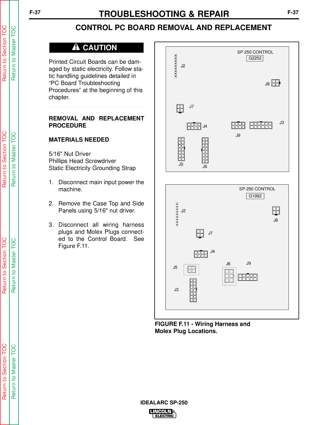 Lincoln Electric SP-250 Control PC Board Removal and Replacement, Removal and Replacement Procedure Materials Needed 