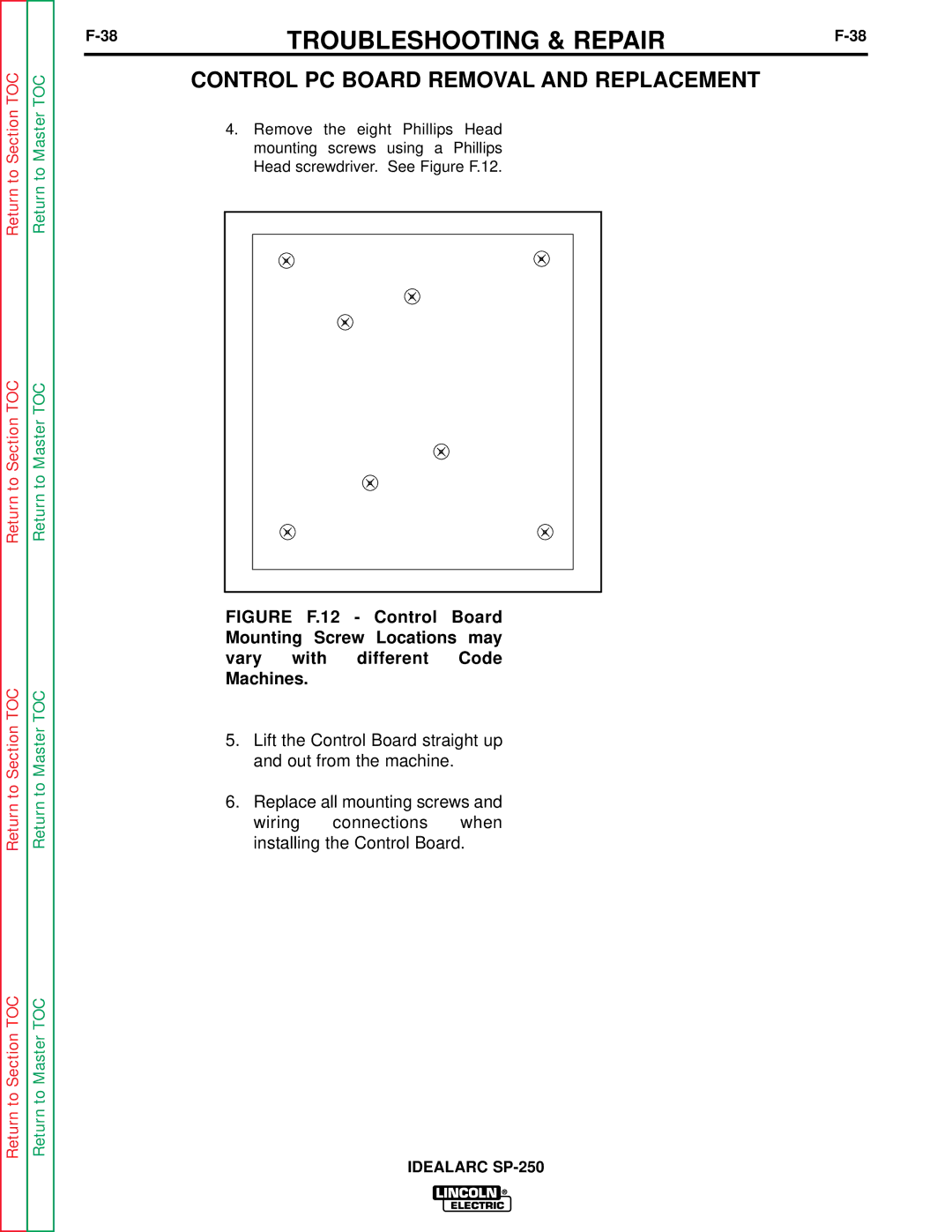 Lincoln Electric SP-250 service manual Troubleshooting & Repair 