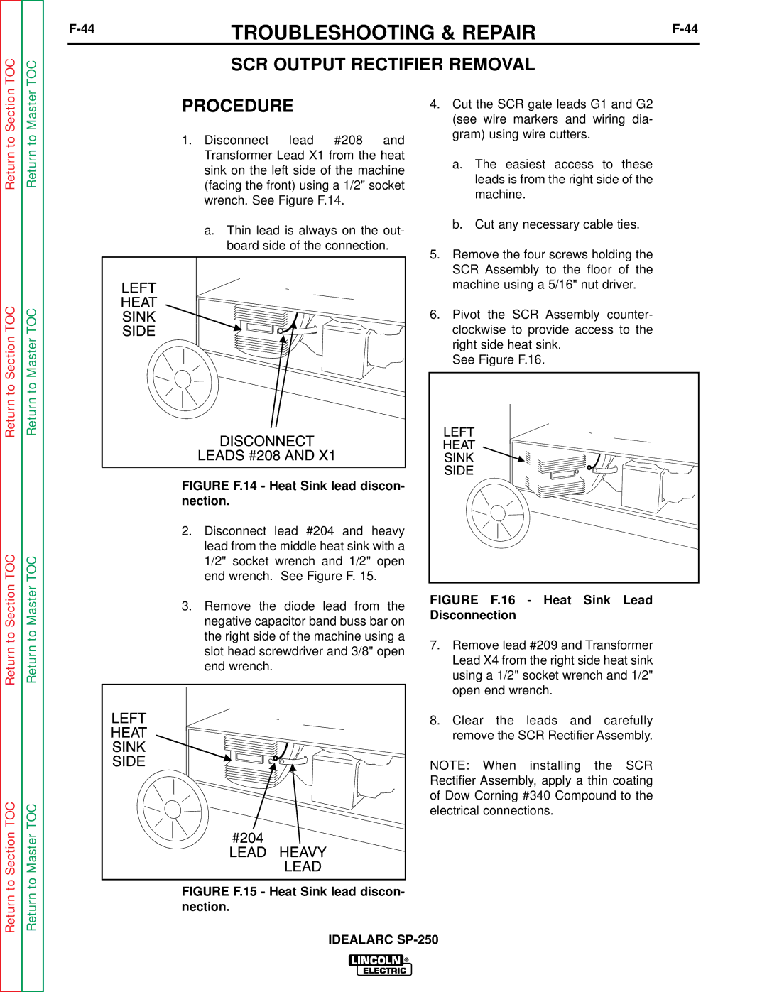 Lincoln Electric SP-250 service manual Figure F.14 Heat Sink lead discon- nection 