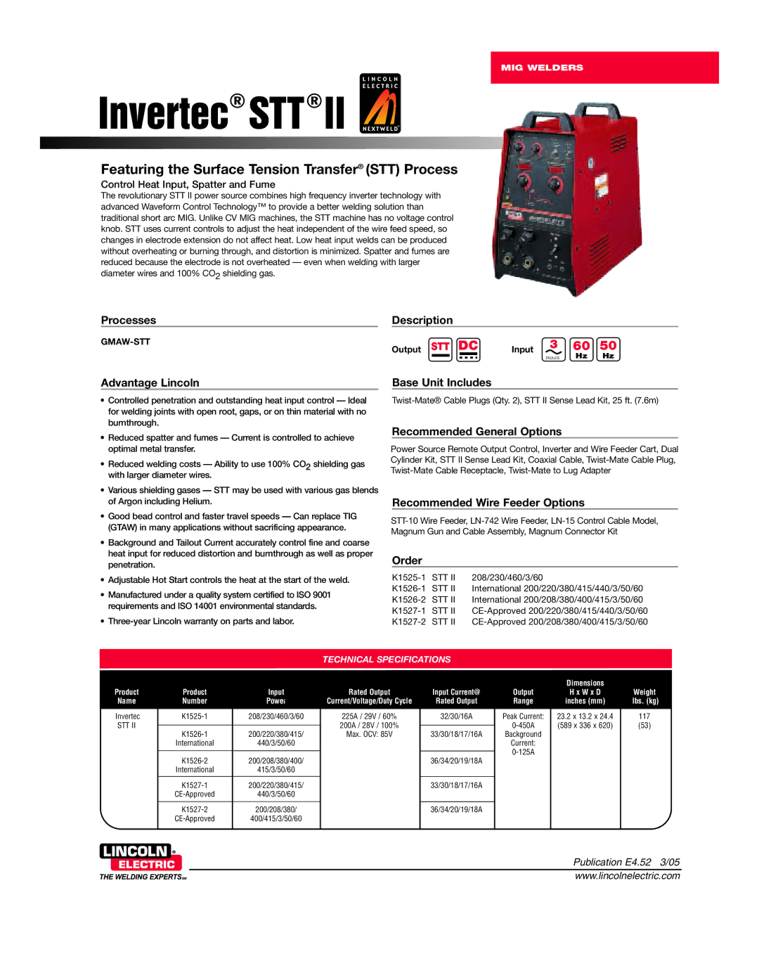 Lincoln Electric STT II dimensions Gmaw-Stt, Output STT DC Input 