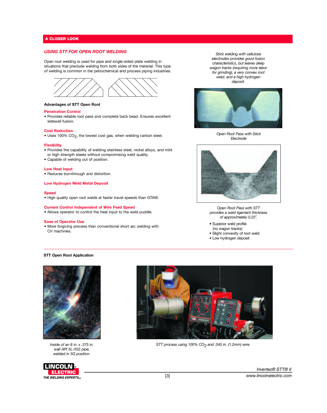 Lincoln Electric STT II dimensions Using STT for Open Root Welding, Advantages of STT Open Root, STT Open Root Application 
