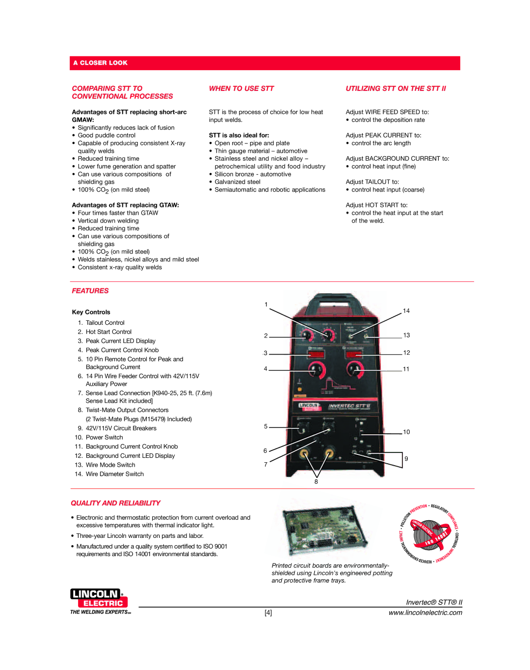 Lincoln Electric STT II dimensions Features, Quality and Reliability, Gmaw 