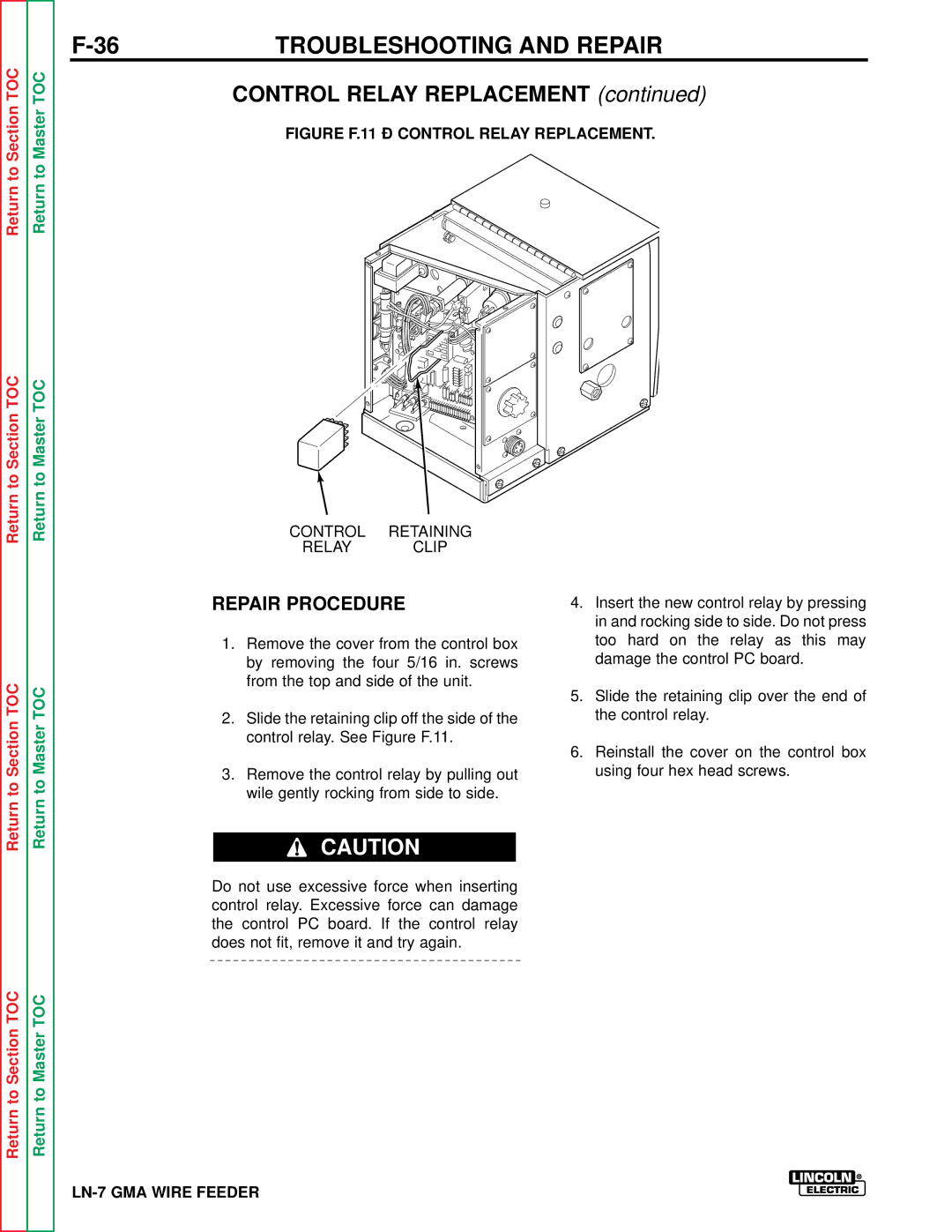 Lincoln Electric SVM 106-A service manual Figure F.11 Control Relay Replacement 