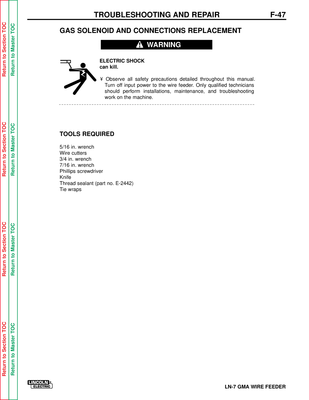 Lincoln Electric SVM 106-A service manual GAS Solenoid and Connections Replacement, Tools Required 