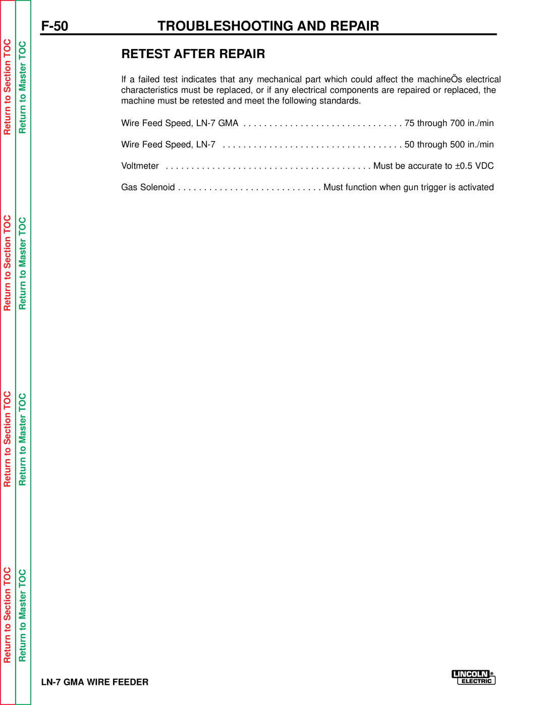 Lincoln Electric SVM 106-A service manual Retest After Repair 