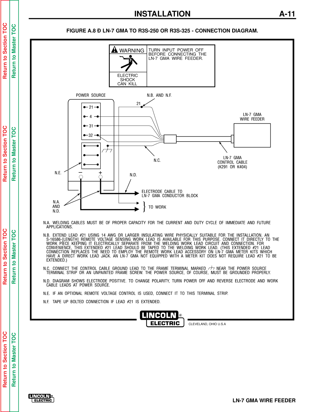 Lincoln Electric SVM 106-A service manual Figure A.8 LN-7 GMA to R3S-250 or R3S-325 Connection Diagram 