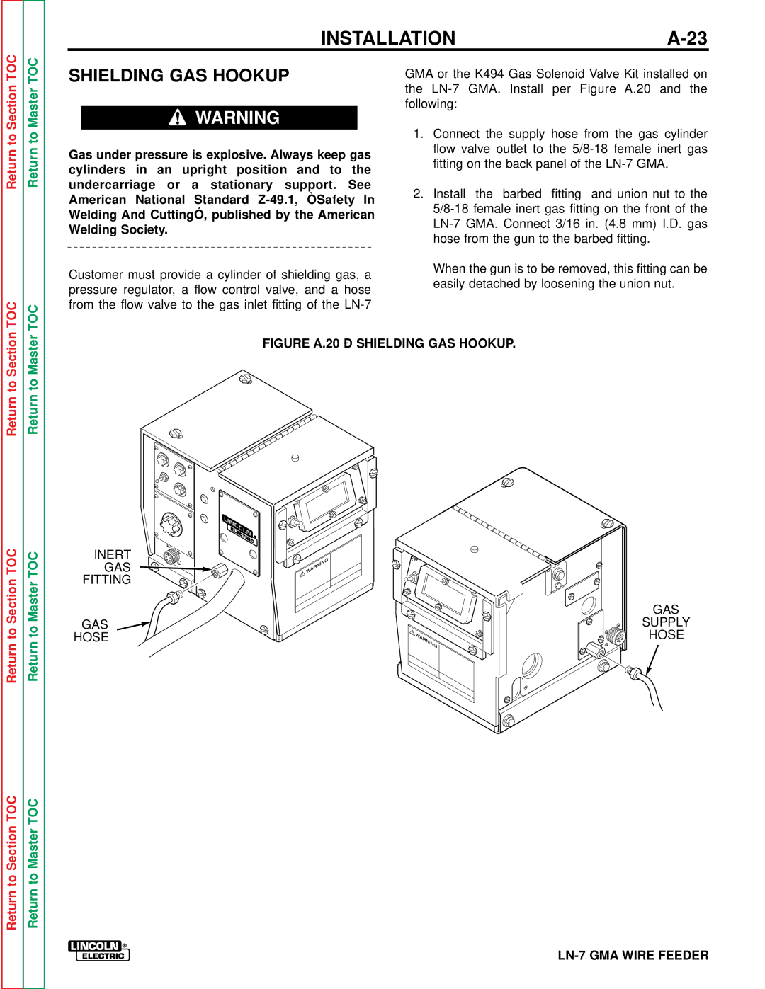 Lincoln Electric SVM 106-A service manual Shielding GAS Hookup 