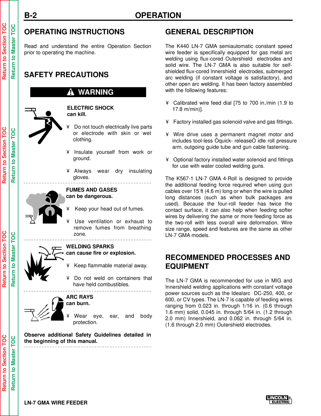 Lincoln Electric SVM 106-A service manual Operating Instructions, Safety Precautions, General Description 