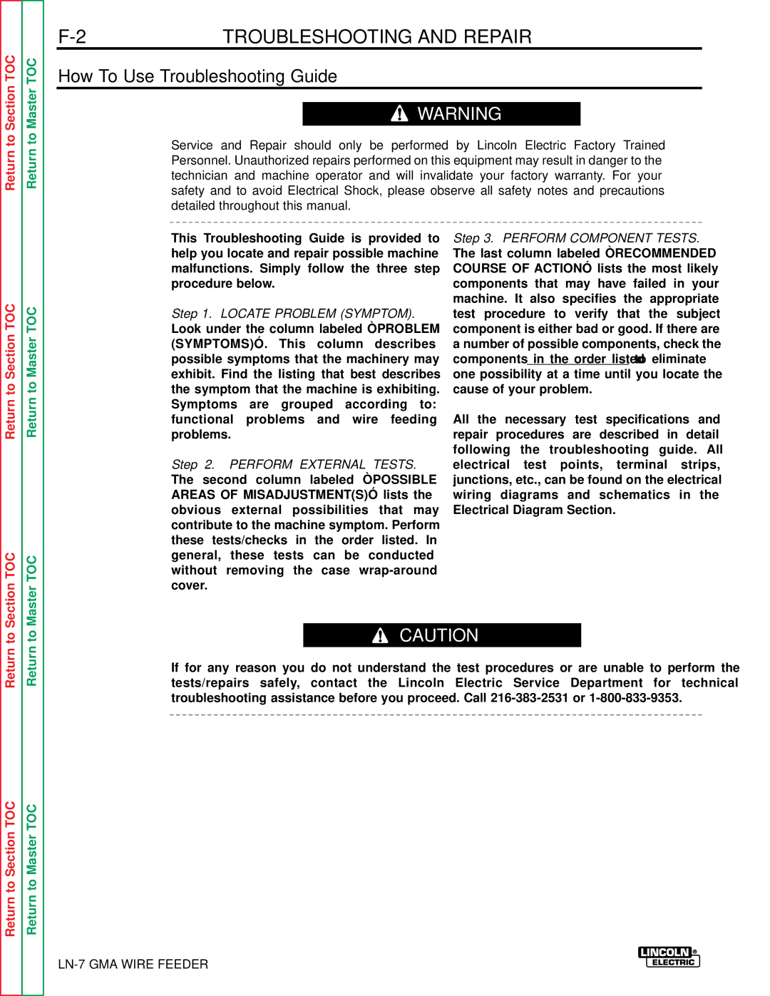 Lincoln Electric SVM 106-A service manual Troubleshooting and Repair, How To Use Troubleshooting Guide 