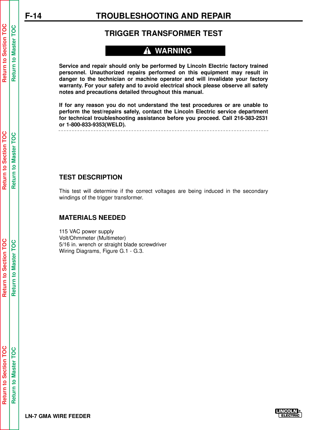 Lincoln Electric SVM 106-A service manual Trigger Transformer Test 