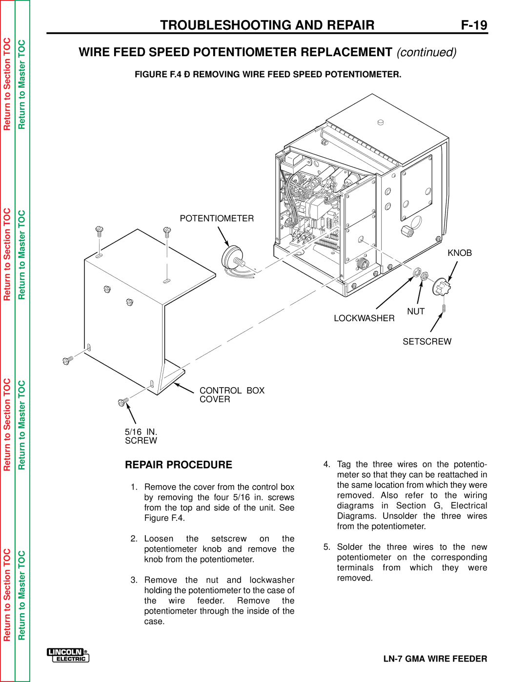 Lincoln Electric SVM 106-A service manual Wire Feed Speed Potentiometer Replacement, Repair Procedure 