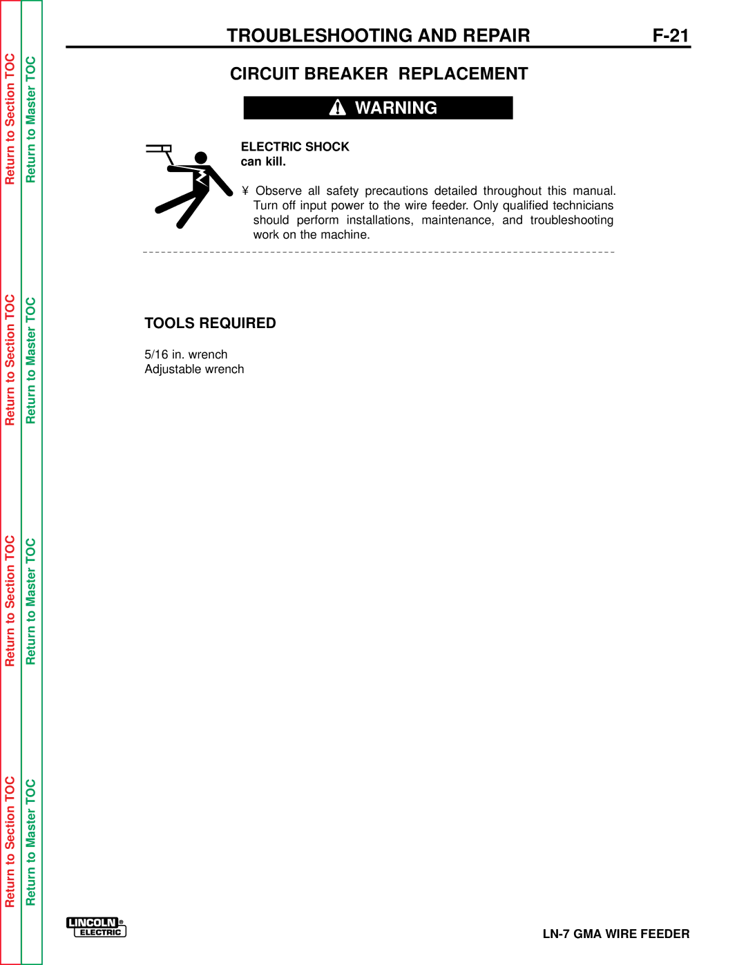 Lincoln Electric SVM 106-A service manual Circuit Breaker Replacement, Tools Required 