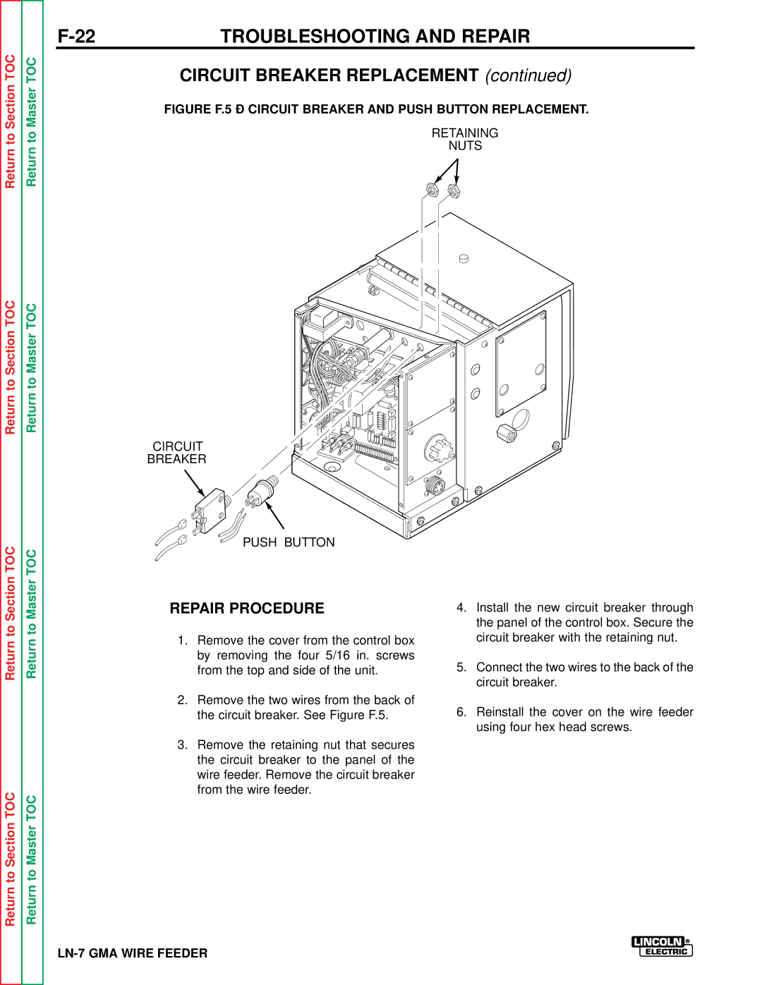 Lincoln Electric SVM 106-A service manual Circuit Breaker Replacement, Repair Procedure 