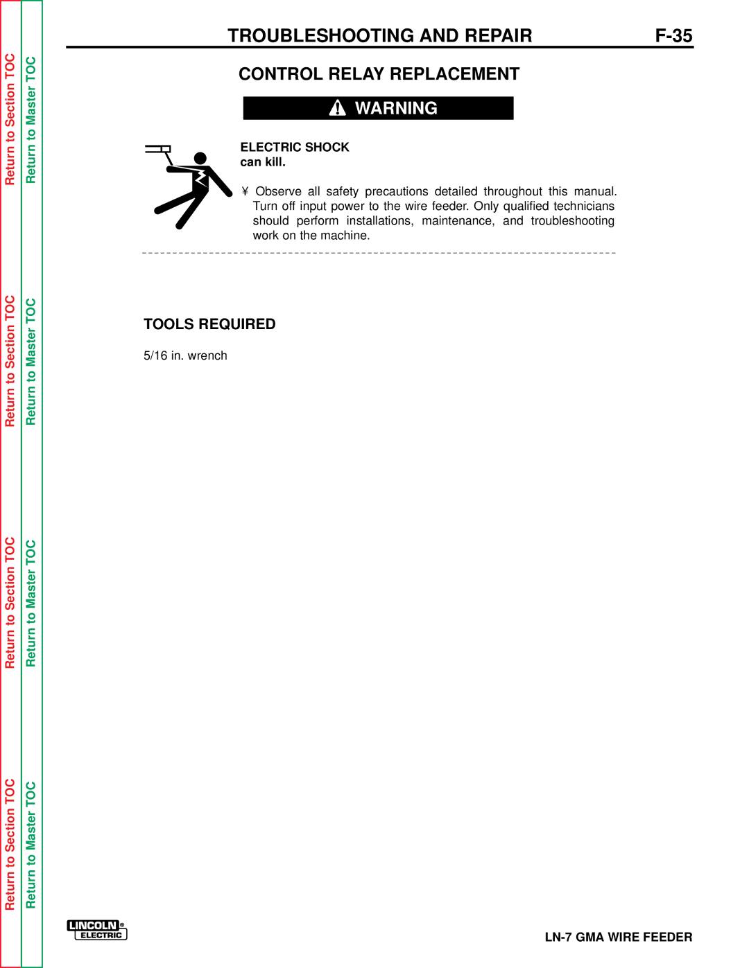 Lincoln Electric SVM 106-A service manual Control Relay Replacement, Tools Required 