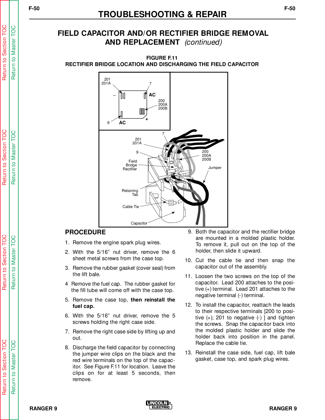 Lincoln Electric SVM 110-A service manual Field Capacitor AND/OR Rectifier Bridge Removal, Replacement 