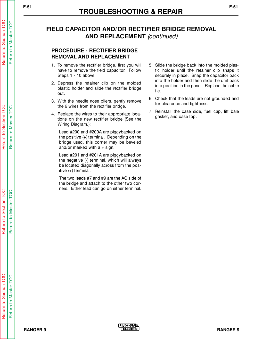 Lincoln Electric SVM 110-A service manual Procedure Rectifier Bridge Removal and Replacement 