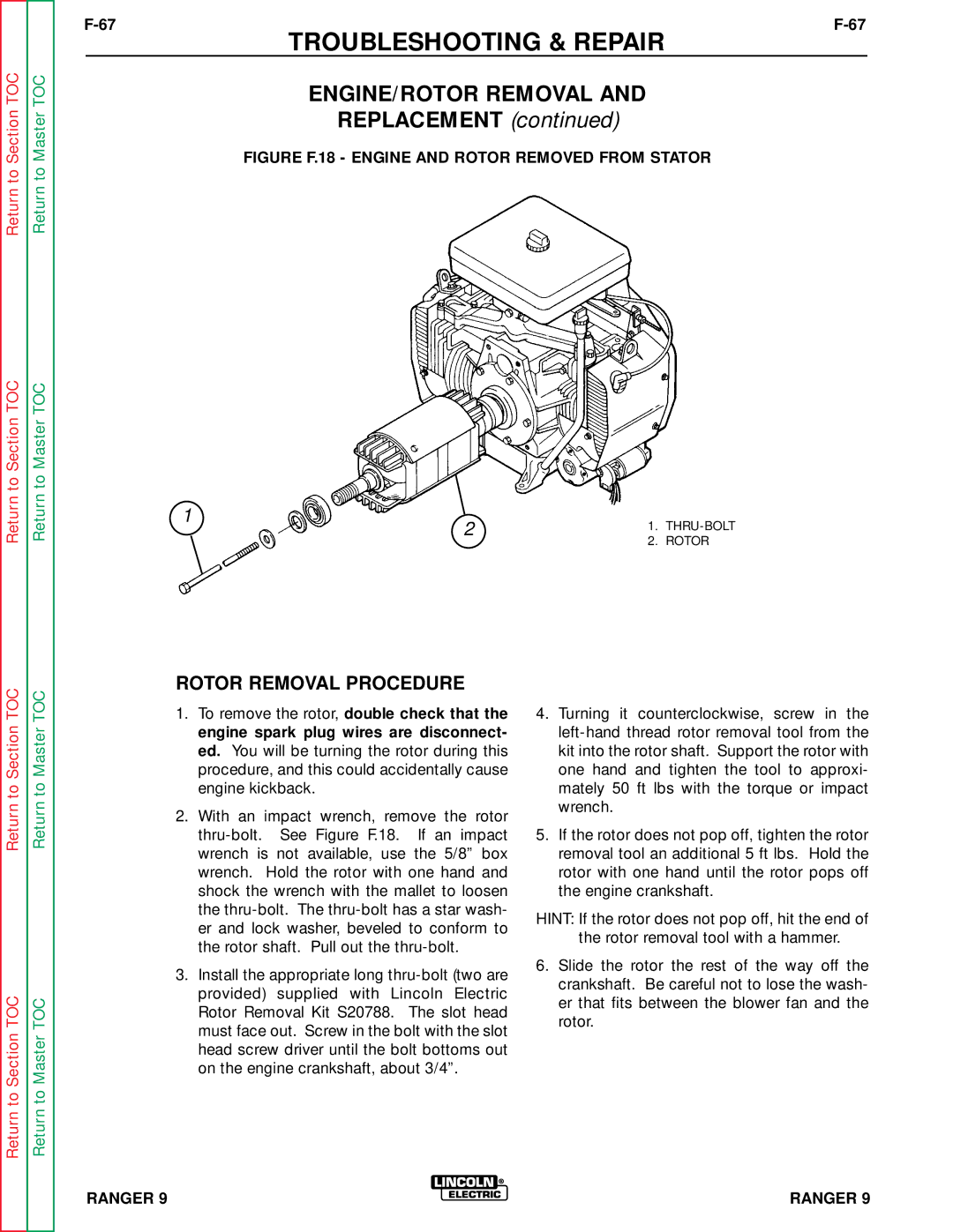 Lincoln Electric SVM 110-A service manual Rotor Removal Procedure, Figure F.18 Engine and Rotor Removed from Stator 