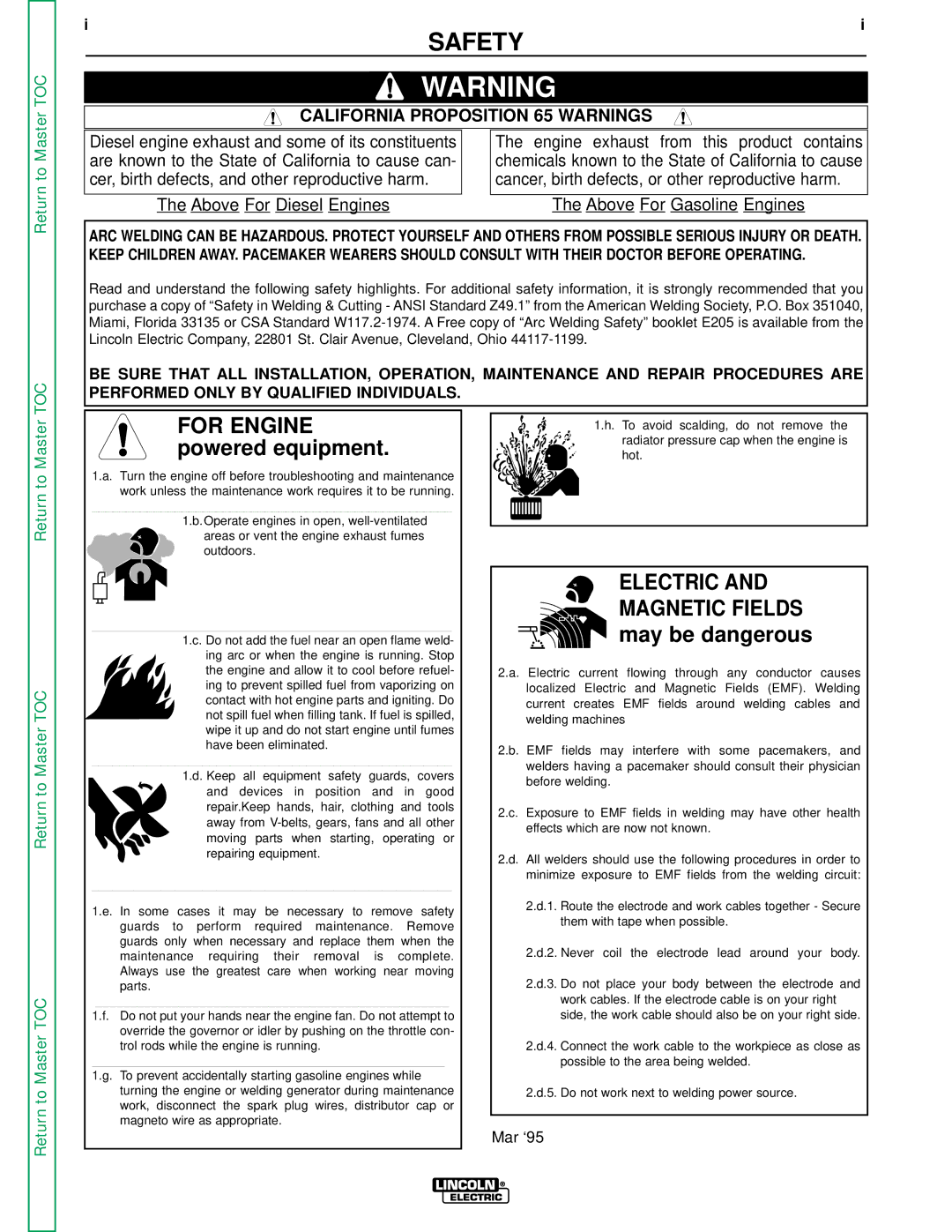 Lincoln Electric SVM 110-A service manual Safety, California Proposition 65 Warnings 