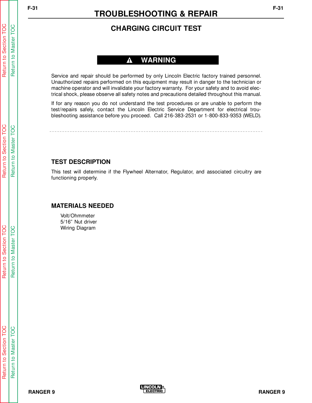 Lincoln Electric SVM 110-A service manual Charging Circuit Test 