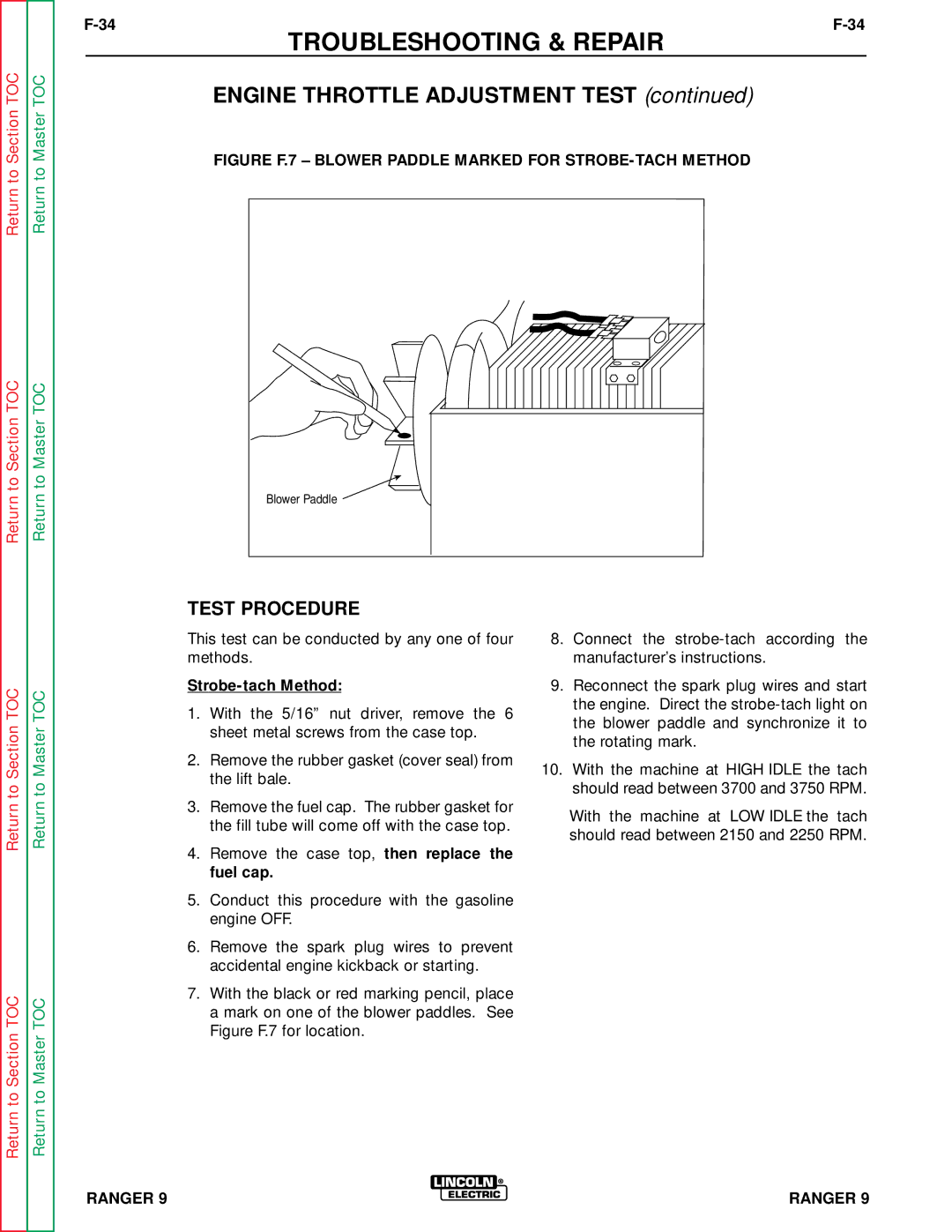 Lincoln Electric SVM 110-A service manual Engine Throttle Adjustment Test, Strobe-tach Method 