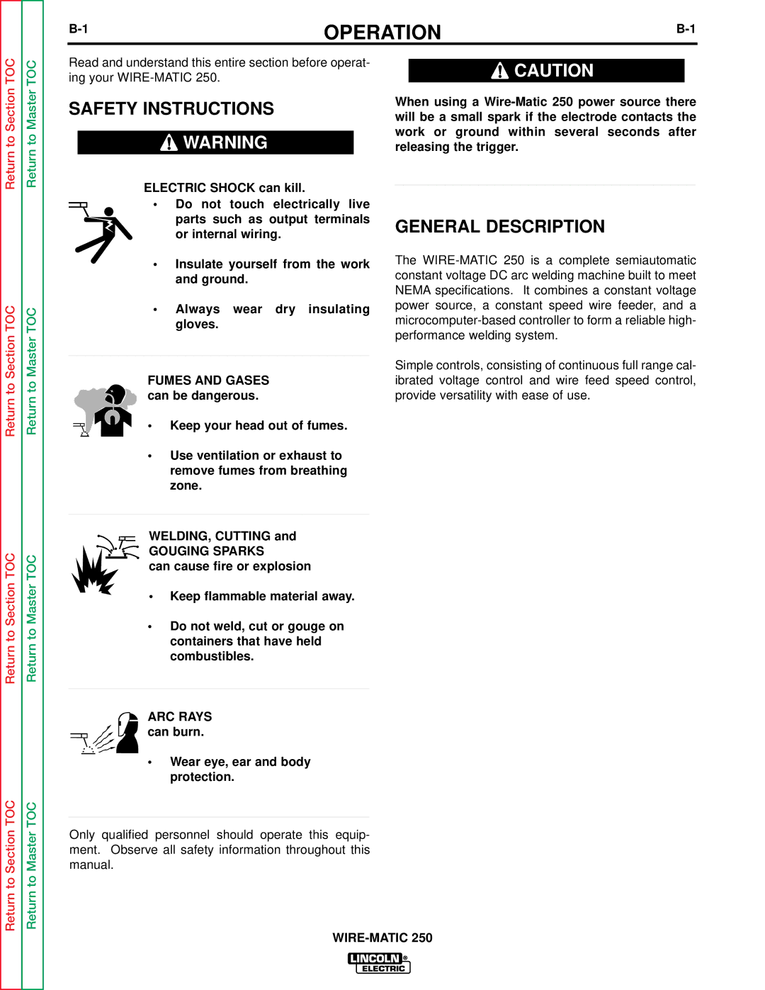 Lincoln Electric SVM 117-A service manual Safety Instructions, General Description, WELDING, Cutting 