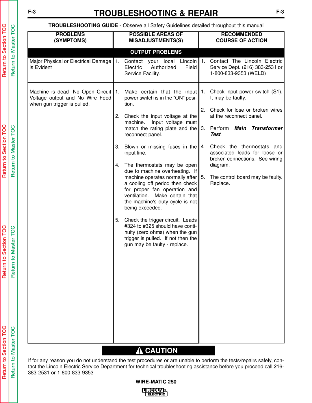 Lincoln Electric SVM 117-A service manual Main Transformer 