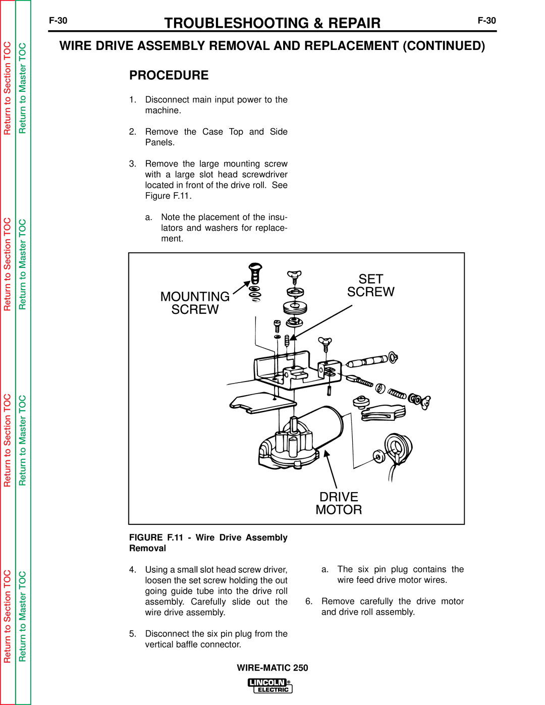 Lincoln Electric SVM 117-A Wire Drive Assembly Removal and Replacement Procedure, Figure F.11 Wire Drive Assembly Removal 